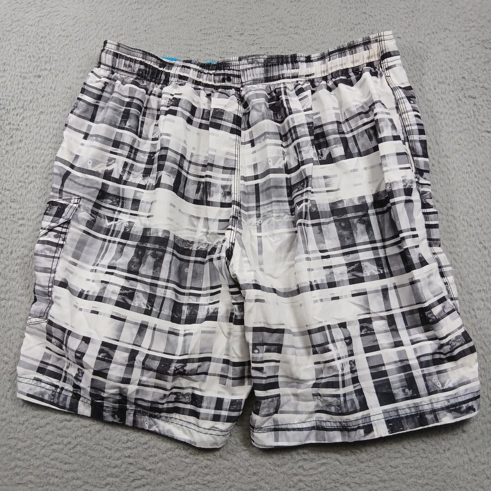 Speedo‎ Swim Trunks Men's XL Black White Plaid Board Shorts Lined